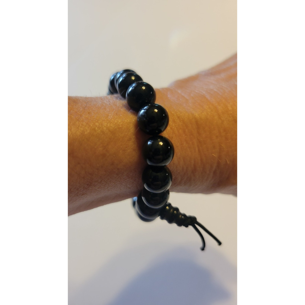 VTG Estate Natural Black‎ Agate Stone Bracelet Meditation Healing Beads